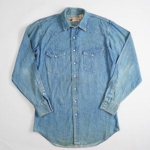 Vintage Big Mac Western Denim Shirt Pearl Snap Long Sleeve Mens Size XLT TALL